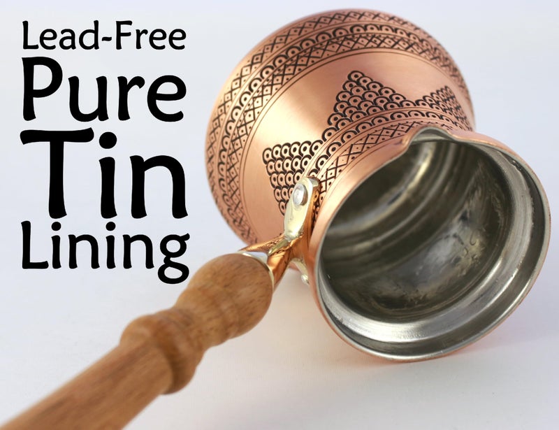 DEDE Copper - PCZ Series (Large-14fl.oz) - Thickest Solid Copper Engraved/Hammered Turkish Greek Arabic Coffee Pot with Wooden Handle, Stovetop Coffee Maker Cezve, Jezve, Jazva, Ibrik, Briki (Matte) - Image 5